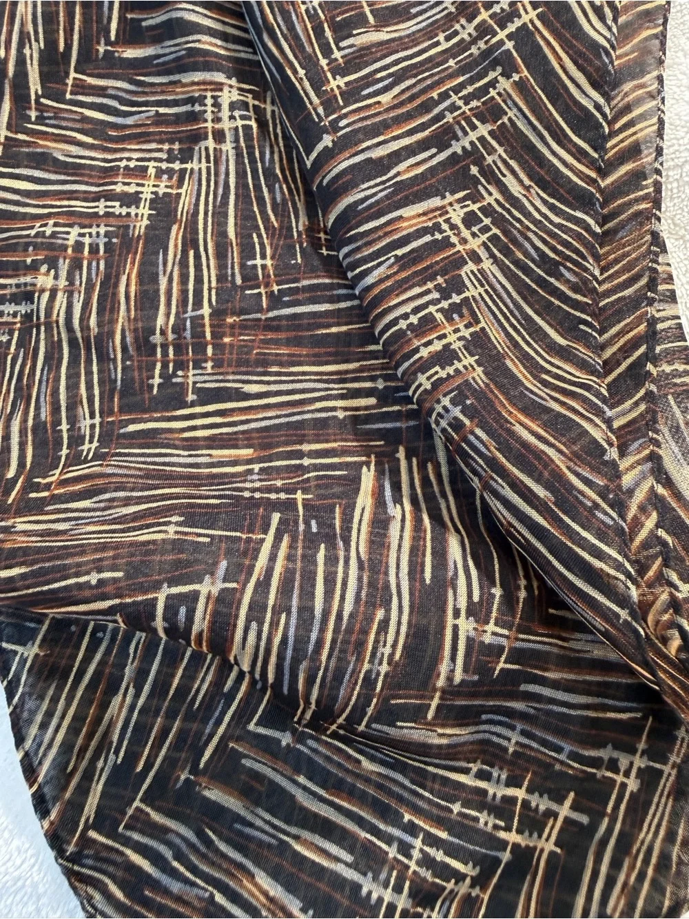 Vintage Cejon Accessories Brown Black Abstract Striped Sheer Scarf Lightweight